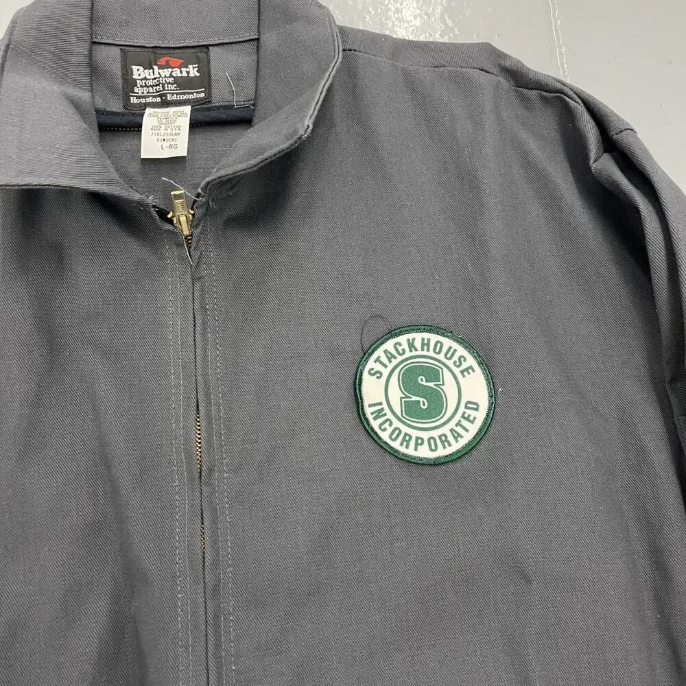 Vintage 90s Grey Canvas Cotton Boxy Workwear Mechanic Jacket